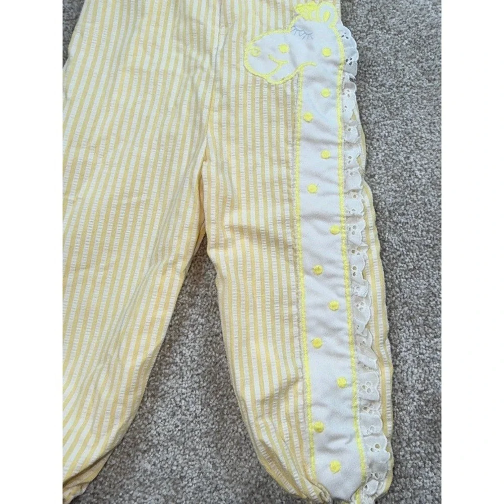 Vintage Carters Yellow Striped Seersucker Giraffe Jumpsuit 2T Made in USA